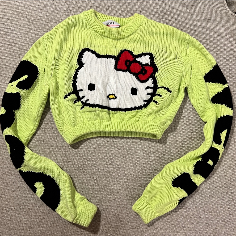 Neon Lime Hello Kitty Cropped Sweater
